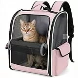 Lekesky Katzen Rucksack Hunderucksack für Mittel/Kleine Haustiere(2-8KG), KatzenRucksack mit Netzfenster für Wandern, Reisen, Outdoor (Rosa, M)
