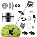 CONENTOOL 600W Akku Rasentrimmer Mit 2X 2000Ah Akku, 21V Rasenkantenschneider Mit 4 Arten Von Schneidklingen, 8500rpm/min Freischneider Mit Hilfsgleitrad, Teleskopstab Motorsense
