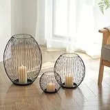 Sziqiqi Windlicht Groß Schwarz Metall: 45/30/15 cm Kerzenhalter Laternen Boden für Stumpenkerzen - Kerzenständer Modern Hoch 3er Set für Home Deko Wohnzimmer Balkon Badezimmer Weihnachten