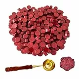 BJOYEE 200 Stück Siegelwachs Rot, Siegelwachs Perlen mit 1 Schmelzlöffel, achteckiges Wachssiegel-Set für Stempel, für Einladungen/Umschläge/Karten/Weinpakete/Geschenkverpackungen (Rot)