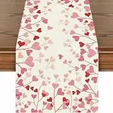 Liebe Herz Valentinstag Tischläufer, Herzform Tischdecke, Küche Wohnzimmer Waschbar Esstisch Deko für Valentinstag Hochzeit Verlobung Muttertag Geburtstag Brautparty Babyparty 40x140 cm, Rosa