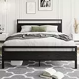 HOJINLINERO Bettrahmen aus Metall Holz,Bettgestell Metallbett 120x200 mit Lattenrost,Doppelbett Gästebett Jugendbett mit Stauraum,Schwarz