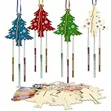 WEDNOK 6 Stück 3D Weihnachtsbaum Windspiel Bastelset Weihnachten Basteln Kinder Holz Weihnachtsdeko Bastelhandwerk zum Bemalen Kreativsets Klangspiele für Mädchen Jungen Weihnachten Winter