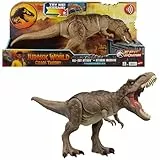 Mattel Jurassic World: Die Chaostheorie Netflix - All-Out Attack Tyrannosaurus Rex Dinosaurier Actionfigur-Spielzeug, T-Rex mit Stampfattacke, Beißen und Brüllen & hochentwickelten Kampfstacheln,HXF54