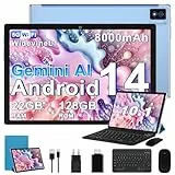 BIEGEDY Tablet 10 Zoll Octa-Core, 22 GB RAM+128 GB ROM (TF 2 TB),8000mAh丨Widevine L1丨GMS丨5G WLAN 6丨5MP+8MP丨Bluetooth 5.0丨1280 * 800丨Metallabdeckung Tablet mit Tastatur Maus Blau