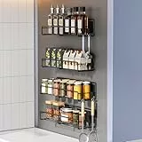 Carastek 4 Stück Kühlschrank Regal Hängeregal für Kühlschrank Magnet Magnet Gewürzregal, Gewürz Organizer ohne Bohren,Magnet Regal Kühlschrank mit 10Haken Gestalt für Kühlschrank und Mikrowelle