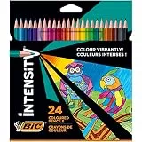 BIC Intensity Buntstifte, Dreikant-Malstifte, Farbstifte zum Malen in 24 Farben, im Karton Etui, Bruchsichere Mine & ohne Holz