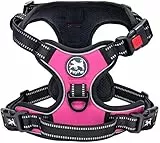 PoyPet Keine Pull Hundegeschirr Front Reflektierende Pet Weste für Hunde mit Einfache Kontrolle Griff und Rückseite perfekt für den täglichen Training, Walken, Running(Rosa,M)