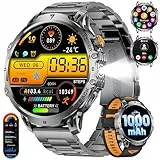 BENYAR SMART-Smartwatch Herren mit 1000 mAh Lange Akku, 1,85'' Großes Display Militär Smart Watch mit LED-Taschenlampe, Anrufe für Android iOS, IP68 Wasserdicht 120+ Sportmodi Sportuhr, 2 Armbänder