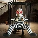 HOVCEH Animierte Halloween Dekorationen, Schreiende Halloween Dekor Requisiten mit Bewegungsmelder, Gruseliger Totenkopfkäfig,Gefangene Spukhaus-Dekor mit Gruseligen Geräuschen und Leuchtenden Augen