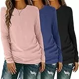 YGOODM Langarmshirt Damen, Casual Tshirt Fashion Oberteile Rundhalsausschnitt Tops Basic Lässige Longshirt