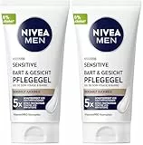 NIVEA MEN Sensitive Bart & Gesicht Pflege-Gel, schnell einziehende Bartpflege für empfindliche Männerhaut, beruhigende Gesichtspflege zur Linderung von Hautirritationen (50 ml) (Packung mit 2)