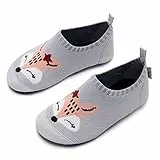 IceUnicorn Hausschuhe Kinder Atmungsaktive Pantoffeln Leicht Rutschfest Turnschläppchen Hüttenschuhe Jungen Mädchen Slippers für Kindergarten(Grauer Fuchs,24/25EU)