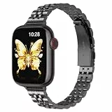 GEARYOU Schlank Metallarmband Kompatibel mit Apple Watch Armband 42mm(Series 11/10) 41mm 40mm 38mm, Edelstahl Ersatzband Damen für iWatch SE3 SE2 SE, iwatch Series 11 10 9 8 7 6 5 4 3 2 1(Schwarz)