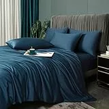 Luofanfei Bambus Bettwäsche 135x200cm 4teilig Petrol Blau Sommer Kühlende Uni Bambusfasern Lyocell Glänzend Bettwäsche Set Atmungsaktiv Bamboo Luxus Muster Bettbezüge Set und Kissenbezüge 80x80 cm
