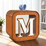 ARTREE Spardose Personalisierte für Kinder, A-Z Alphabet Sparbüchse Holz Spardose, Dekoration Kreative groß Sparschwein als Geschenke für Junge, Mädchen, Erwachsene, Geburtstag (M)