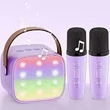 Wowstar Karaoke Maschine mit 2 Mikrofonen, [Premiumversion] Bluetooth Karaoke Maschine für Kinder Erwachsene mit Stimme wechselnde Effekte & LED-Lichter Jungen Mädchen Geschenke Heimparty (lila)