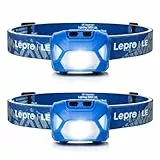 Lepro Stirnlampe, 1300 Lux LED XPG Kopflampe mit 6 Lichtmodi Scheinwerfer und Rotlicht, IPX4 spritzwassergeschütztes Gehäuse, Batteriebetrieben Stirnlampen, Ideal für Camping Joggen, Blau, 2 Stück