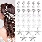 BOOMTOP 35 Haarspangen Damen Kleine Blumen Haarschmuck Perlen Strass Sterne Haar Clips Mini Haarspange Braut Kopfschmuck Hochzeit Haarklammern Mädchen Kommunion Geburtstag Haar Accessoires Silber