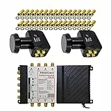 Premium X Multischalter Set 9/8 Multiswitch 2X Quattro LNB 32x F-Stecker, Satverteiler 2 SAT für 8 Teilnehmer HDTV FullHD 4K UHD 8K