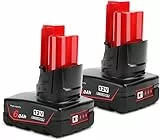 Powarobor 2 Pack M12B6 12V 6.0Ah Lithium-Ion Ersatz Akku kompatibel mit Milwaukee M12 Li-ion Power Tool Akkus mit LED Anzeige 48-11-2460