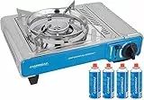 Campingaz Camp Bistro DLX Stopgaz + 4 CP 250 im Set Gaskocher Kartuschenkocher mit Überhitzungsschutz und Tragekoffer