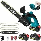 HOFTME Akku Kettensäge 12 Zoll, 8000mAh Elektro Kettensäge, 1200W Bürstenloser Motor, Automatische Kettenschmierung, Werkzeuglose Kettenspannung, Ideal für Brennholz & Baum (12inch)