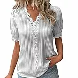 KOG Bluse Damen Elegant Kurzarm Bekleidung Baumwolle Einfarbige T-Shirt Fashion Shirts Outlet Angebote Longshirt Lässig Einfarbig Top Frau Mode Bluse Amazon Warehouse Deal Weiß M