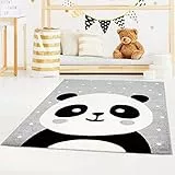 carpet city Kinderteppich Bubble Kids Flachflor Panda-Bär, weiß gepunktet in Grau für Kinderzimmer; Größe: 160x225 cm, bubble-1334-grey-160x225