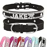 Senristar Personalisierte Bling Strass Hundehalsband mit Namen, Benutzerdefinierte Glitter Crystal Diamond Hundehalsband für Kleine Mittlere Große Hunde