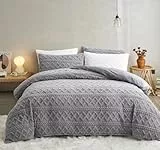 Sedefen Flauschig Bettwäsche 200x200 cm Grau Biber Flanell Fleece Geometrischmuster Cashmere Touch Winterbettwäsche Warme Bettbezug und 1 Kissenbezug 80x80cm mit Reißverschluss