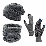 UPhitnis Mütze Beanie Herren Winter-Long Slouch Wintermütze Haube Herren-Beanie Damen mit Kariert Sehr Weichem Fleecefutter