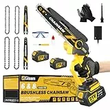 Mini Kettensäge mit 1000W Bürstenlose Motor,8-Zoll & 6 Zoll Kettensäge,Automatischer Öler & Werkzeuglose Kettenspannung und 2 * 4000 mAh FüR Baumzweige, Holzschneiden