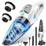 Topipop Handstaubsauger, 25000Pa Handstaubsauger Akku mit Ladestation, waschbarem HEPA-Filter & 45 Minuten Nutzungsdauer, inkl. LED Licht, Handsauger mit 3 Köpfe für Haushalt, Tierhaare, Auto(Weiß)