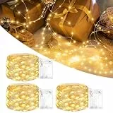 Peasur 3 Stück Lichterkette Batterie, 3M 30 LED Lichterkettenbatterie 2 Programm mit Timer, Warmweiß Klein Draht Lichterketten Batterien Innen für Weihnachten Party Hochzeit Geschenke Deko