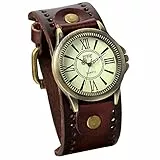 JewelryWe Damen Armbanduhr Vintage Casual Analog Quarz Leder Band Uhr mit römischen Ziffern Zifferblatt Braun