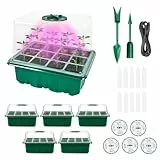 ZITUZY Zimmergewächshaus Anzuchtkasten mit Pflanzenlampe, 5 Stück Mini Gewächshaus Anzucht Set, Tabletts Treibhaus Anzuchtschale für Pflanze,10 Etiketten, 2 Werkzeuge, mit erhöht Deckel