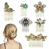 6er-Pack Vintage Haarkämme Für Damen Retro Gold Haar Seite Kämme Für Frauen Dekorative Perlen Strass Metall Haarkamm Clips Mit Zähnen Griff Kristall Haarteil Pins Für Hochzeits Braut Accessoires