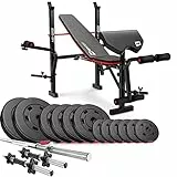 Hop-Sport Hantelbank mit Gewichten HS-1055, klappbare Trainingsbank mit Curlpult, Butterfly und Beincurler Inkl. 38 kg - 129,5 kg Hanteln Set