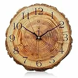 Lafocuse 30cm Jahresring Wanduhr Holz Baum Stump Form, Landhausstil Braun Wanduhr Lautlos Ohne Tickgeräusche, Vintage Retro Deko für Wohnzimmer Schlafzimmer Küchen Büro