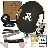 Balance-Board Deluxe Wackelbrett mit Griffe für Physio-Therapie-Kreisel-Training; Trainiert Gleichgewicht & Koordination mit kostenlosem E-BOOK & viel Zubehör (Studio Set Deluxe Holz)