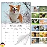 AEYAKA 2026 Hunde Wandkalender – Niedliche Hundebilder, Monatskalender bis A3 aufklappbar, Familien- & Büroplaner, Geschenk für Hundefreunde Deutsch
