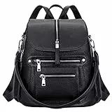ALTOSY Echtleder Rucksack Damen Freizeit Daypack City Rucksäcke Elegant mit Viele Fächern (S107, Schwarz)