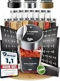 LAEVU Gewürzgläser eckig Edelstahl | 24 Stk. à 120 ml – 10,5 x 4,5 cm | Gewürzstreuer Set für mehr Ordnung in deiner Küche | Gewürz Organizer Komplettset mit viel Zubehör