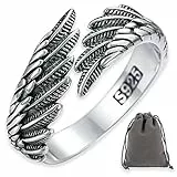 AIFUYUDM Ringe Verstellbar 925 Silber Feder Ringe Frauen Offene Ring Unisex Vintage Angel Ringe Engels Flügel Ring für Damen Frauen Geschenk personalisiert Verlobungsringe Eheringe mit Geschenkbox