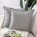 Madizz 2er Set kurzen Chenille Zierkissenbezüge weicher dekorativer Kissenbezug für Sofa, Schlafzimmer Kissenhülle Hellgrau 40x40 cm Quadrat