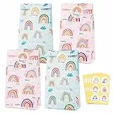 24 Stück Regenbogen Geschenktüten Papiertüte Kinder Süßigkeiten Beutel Partytüten Candy Tüten mit 24pcs Aufkleber für Hochzeit Kinder Party Geburtstag