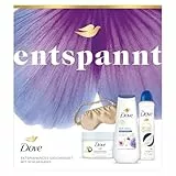 Dove Geschenkset 'Entspannt' mit Duschcreme, Anti Transpirant, Dusch-Creme-Peeling und mit Schlafmaske 225 ml + 225 ml + 150 ml