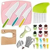 LETTO & TAILOR Kindermesser 24-teiliges Kinder Sicherheit Kochmesser Küchenmesser Set mit Gemüse Ausstechformen, Holzmesser, Schneidebrett - Perfektes Weihnachts- oder Geburtstagsgeschenk