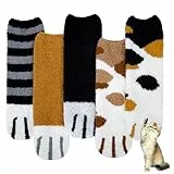 Justay Sowarm Kuschelsocken Damen Katze 5 Paar Flauschsocken Wintersocken Bettsocken Thermosocken Mädchen Dicke Gemütliche Warme Socken Haussocken Weihnachtssocken Mehrfarbig